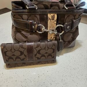 COACH Brown Signature Handbag and Wallet Set